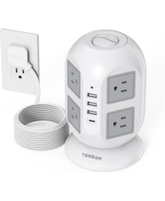 Tower Power Strip 8 AC Outlets, 4 USB Ports (USB-C), 10-Foot Cord for North American Plugs