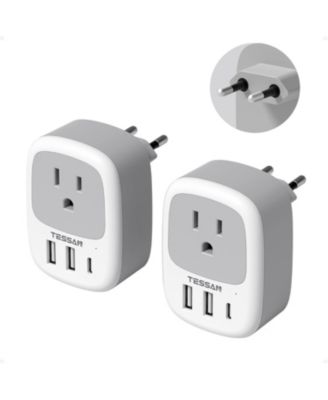 2-Pack European Travel Plug Adapter with 3 USB Ports, Type C