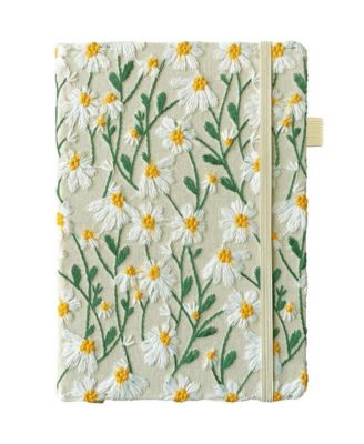Hardcover Lay Flat A5 Lined Journal Embroidered Daisy Flowers For Women