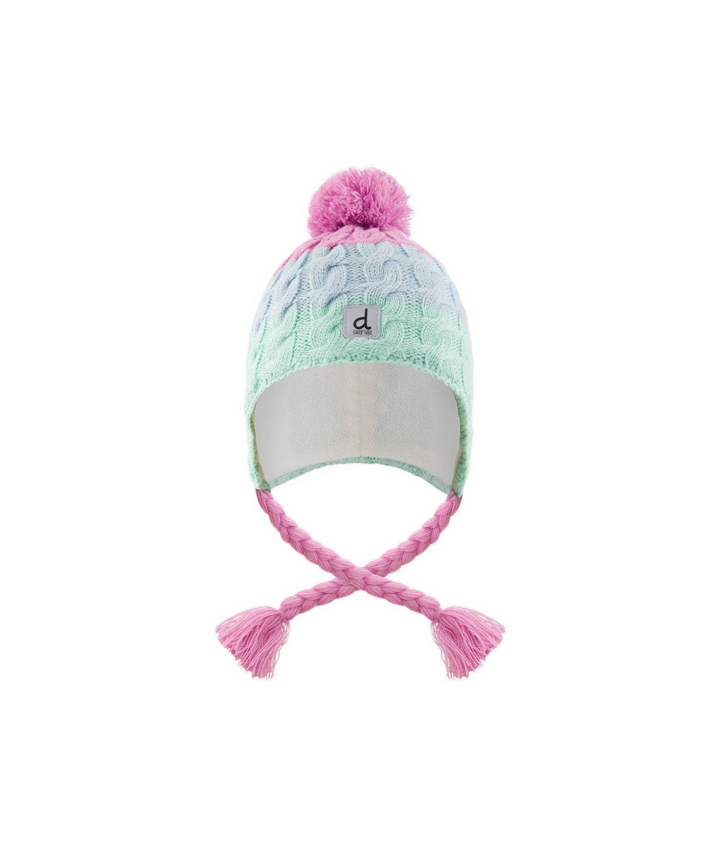 Шапка Deux par Deux Peruvian Knit Cable-Knit Fleece-Lined Pompom Hat для девочек, цвет: Зелёный / Синий — фото 1