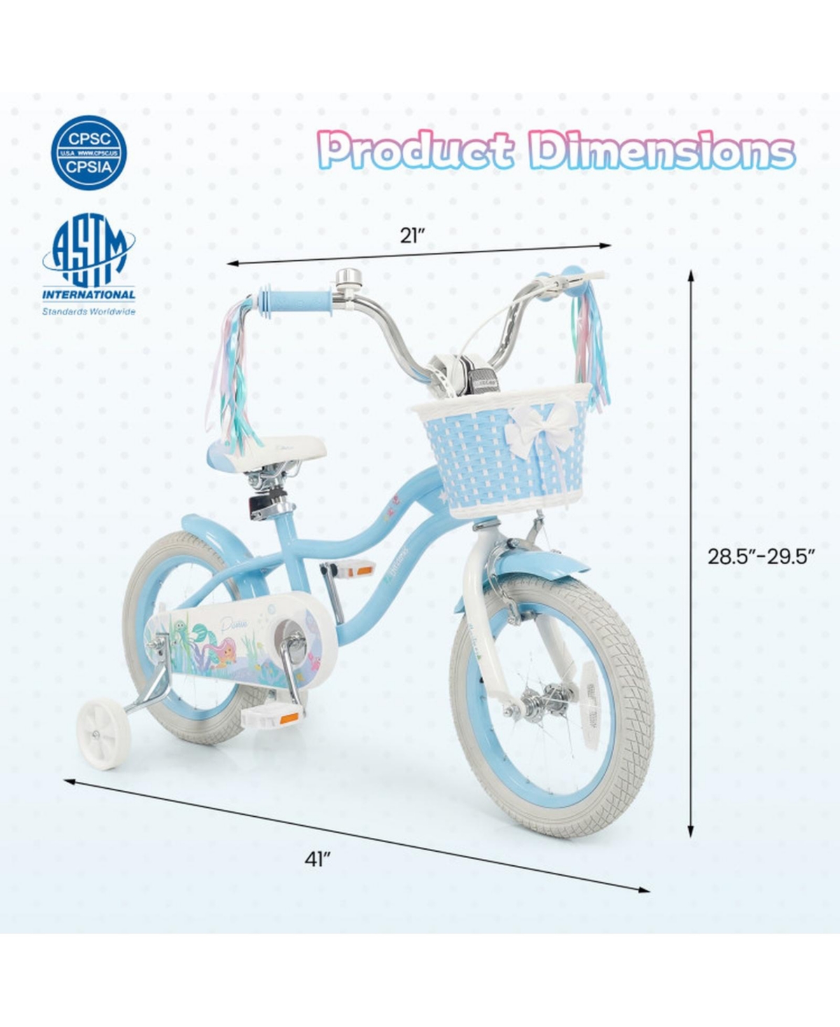 Hongge 14-Inch Mermaid Girls Bike with Removable Training Wheels, Ages 3-5