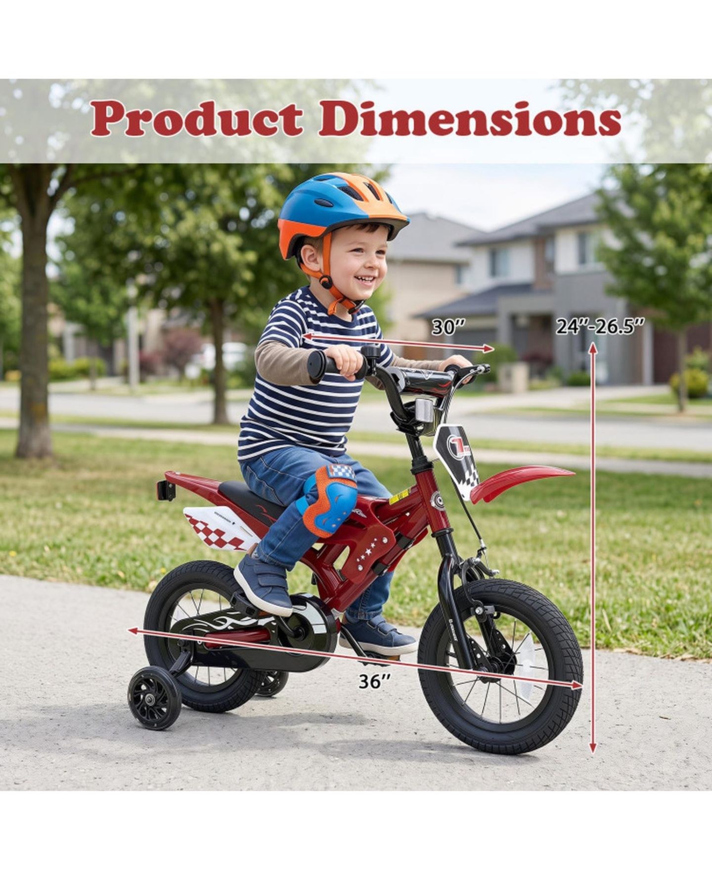 Детская игрушка HONGGE 12 in Motorcycle-Inspired Kids' Bike with Detachable Training Wheels, 143 lb Capacity, Ages 3-4, цвет: Красный — фото 8