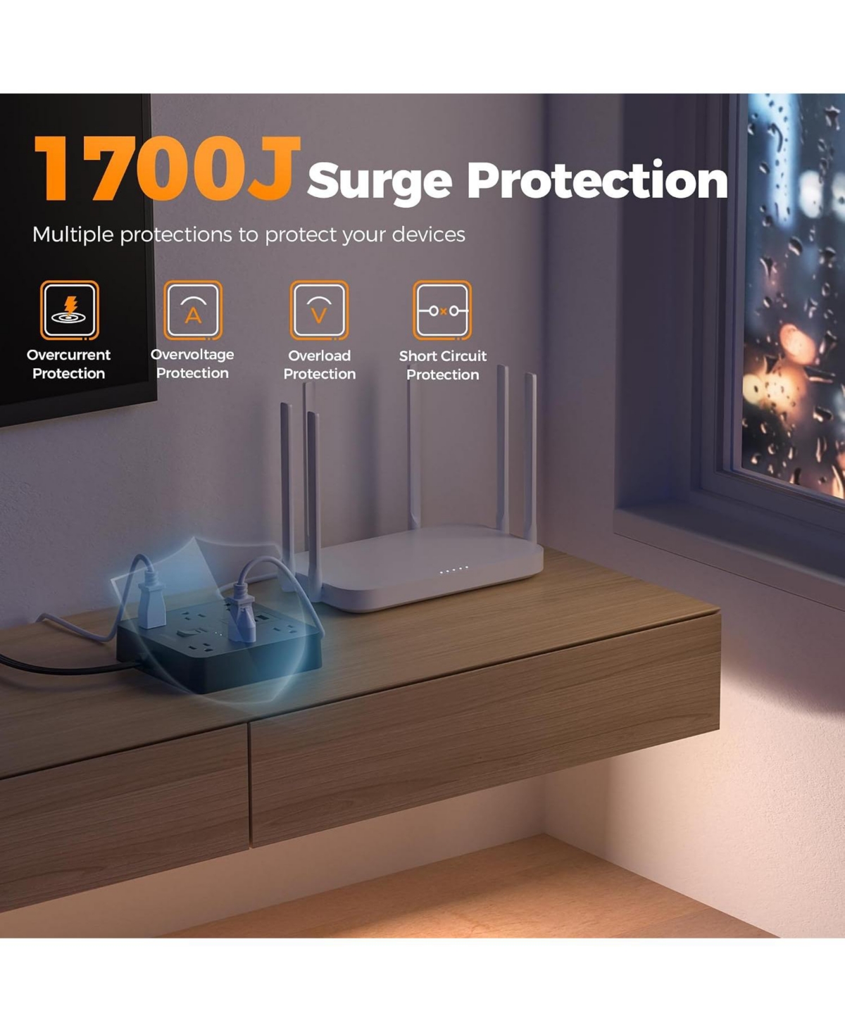 Tessan 5-Foot Surge Protector Power Strip with 6 Outlets and Usb Charging Ports Compatible with North American Plugs
