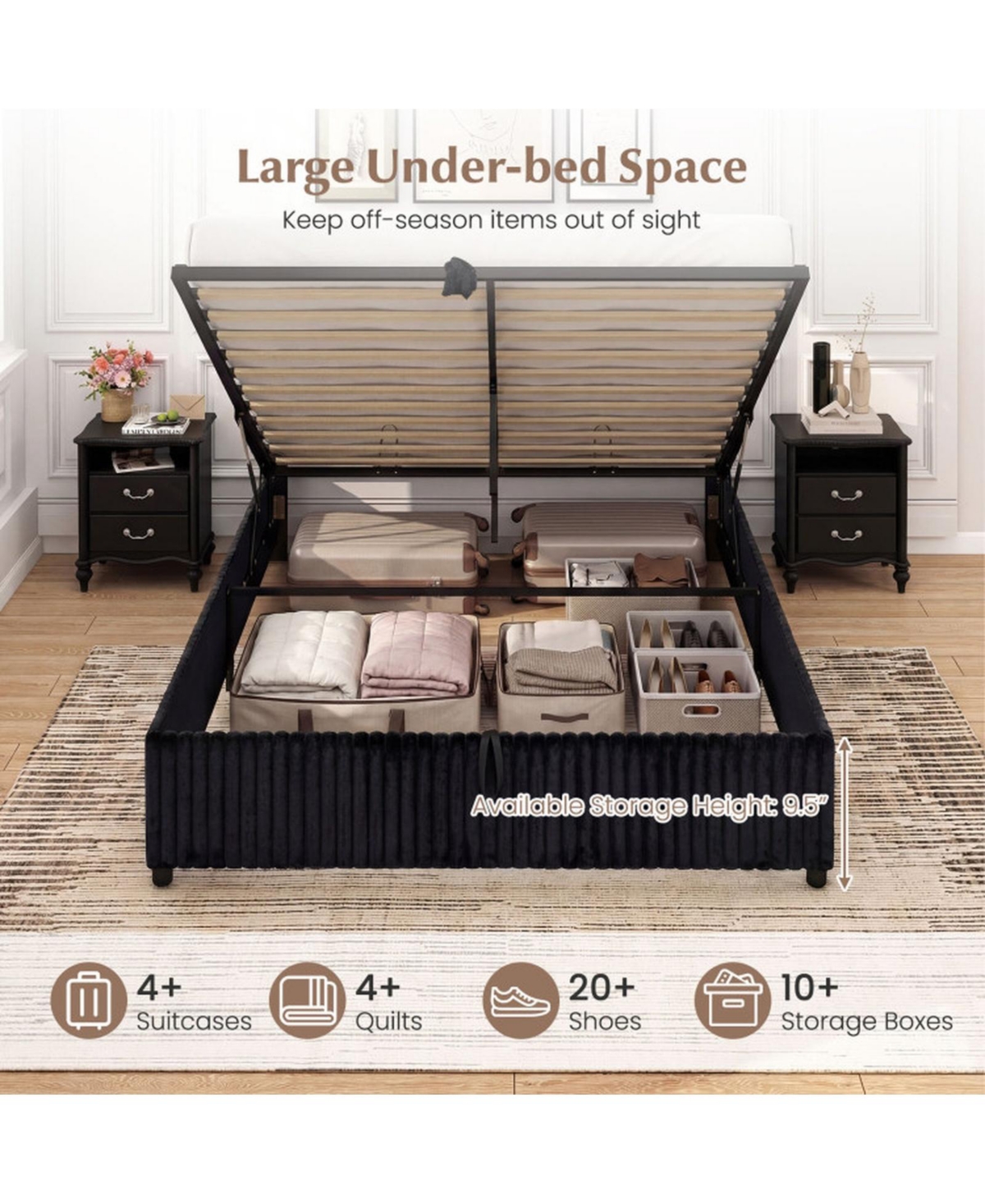 Sugift Queen Size Lift-up Storage Bed with Wooden Slat Support