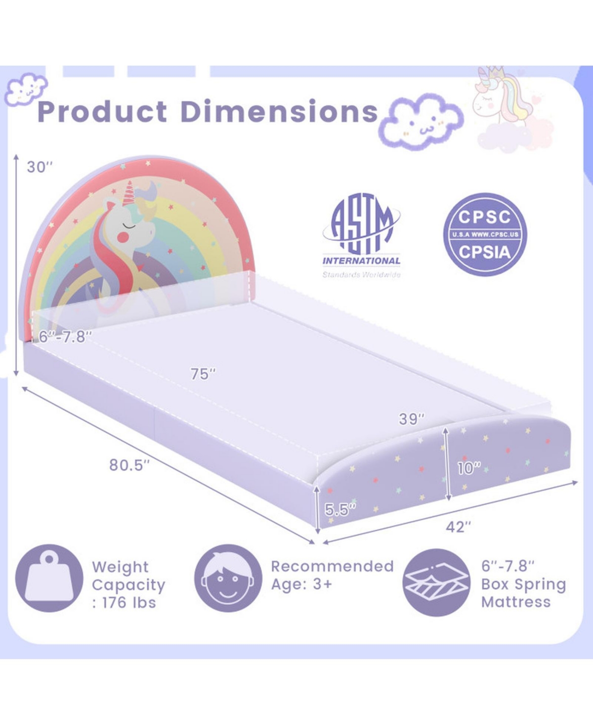 Sugift Twin Upholstered Kids Floor Bed Frame