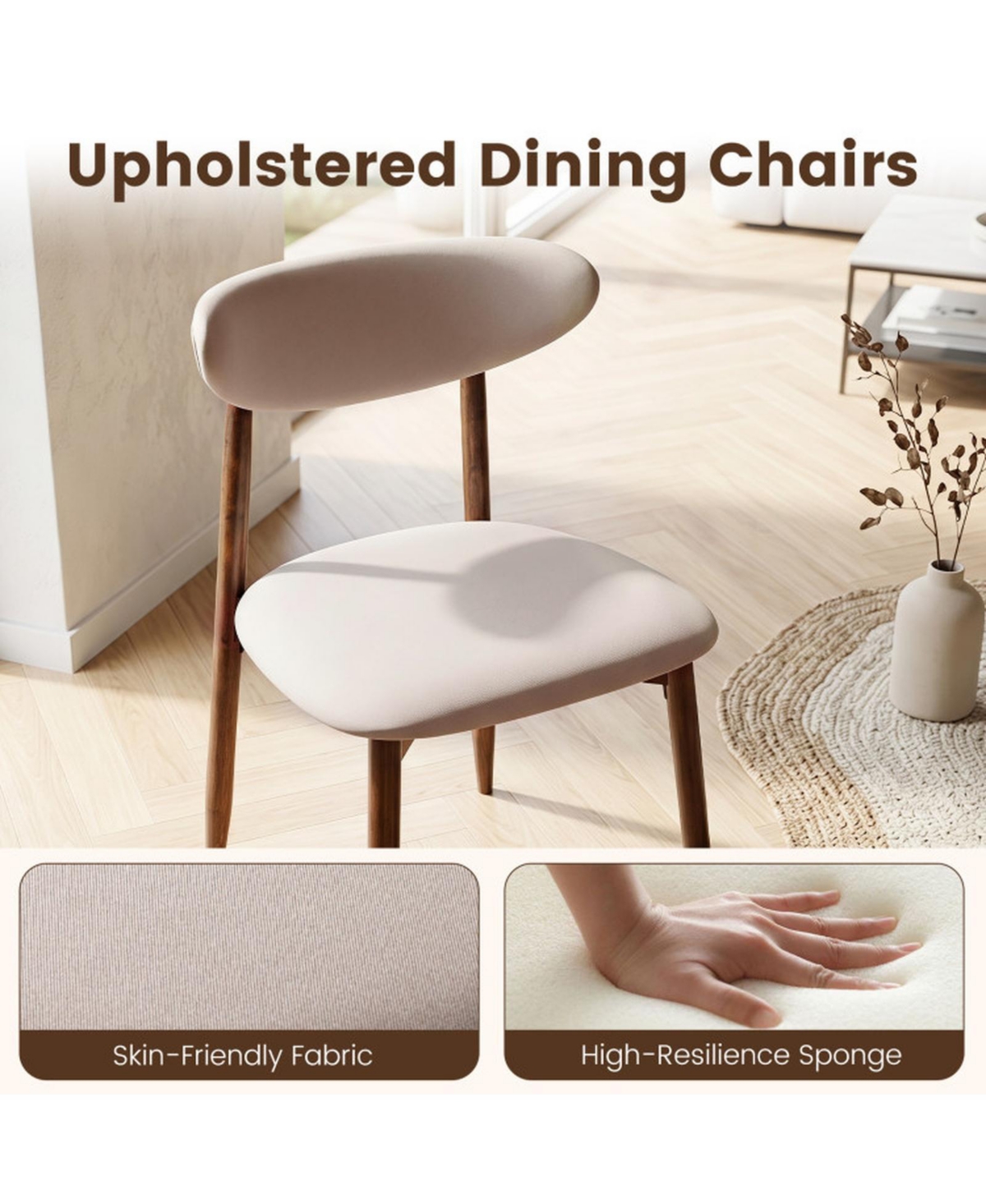 Sugift Set of 4 Fabric Upholstered Dining Chairs with Curved Backs