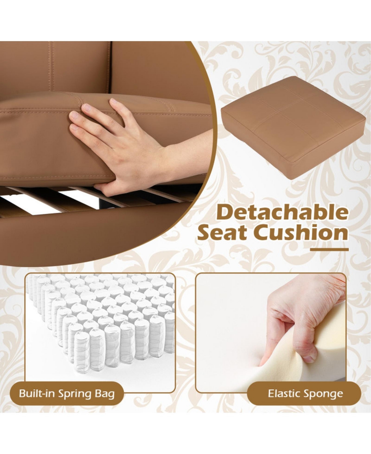 Sugift Modern Pu Leather Accent Chair with Removable Seat Cushion