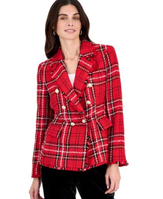 Women's Double-Breasted Plaid Boucl&eacute; Blazer