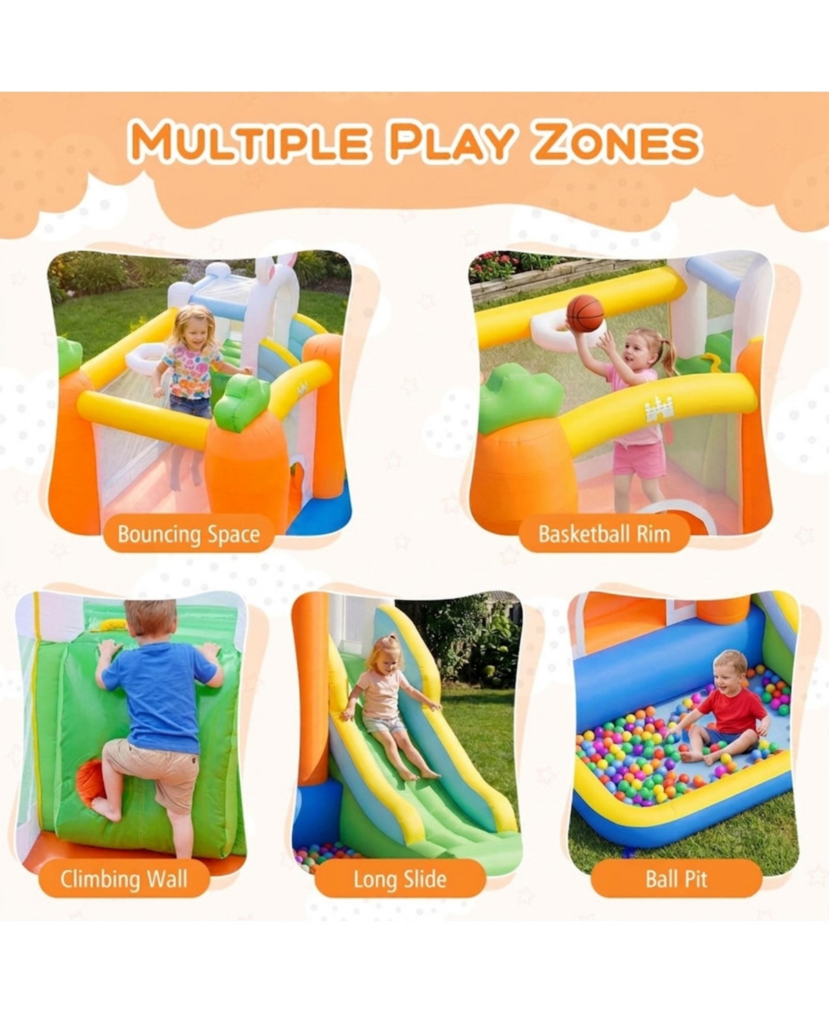 Sugift Kids Bounce House with Climbing Wall, Slide & Ball Pit, 370W Blower, Ages 3-12