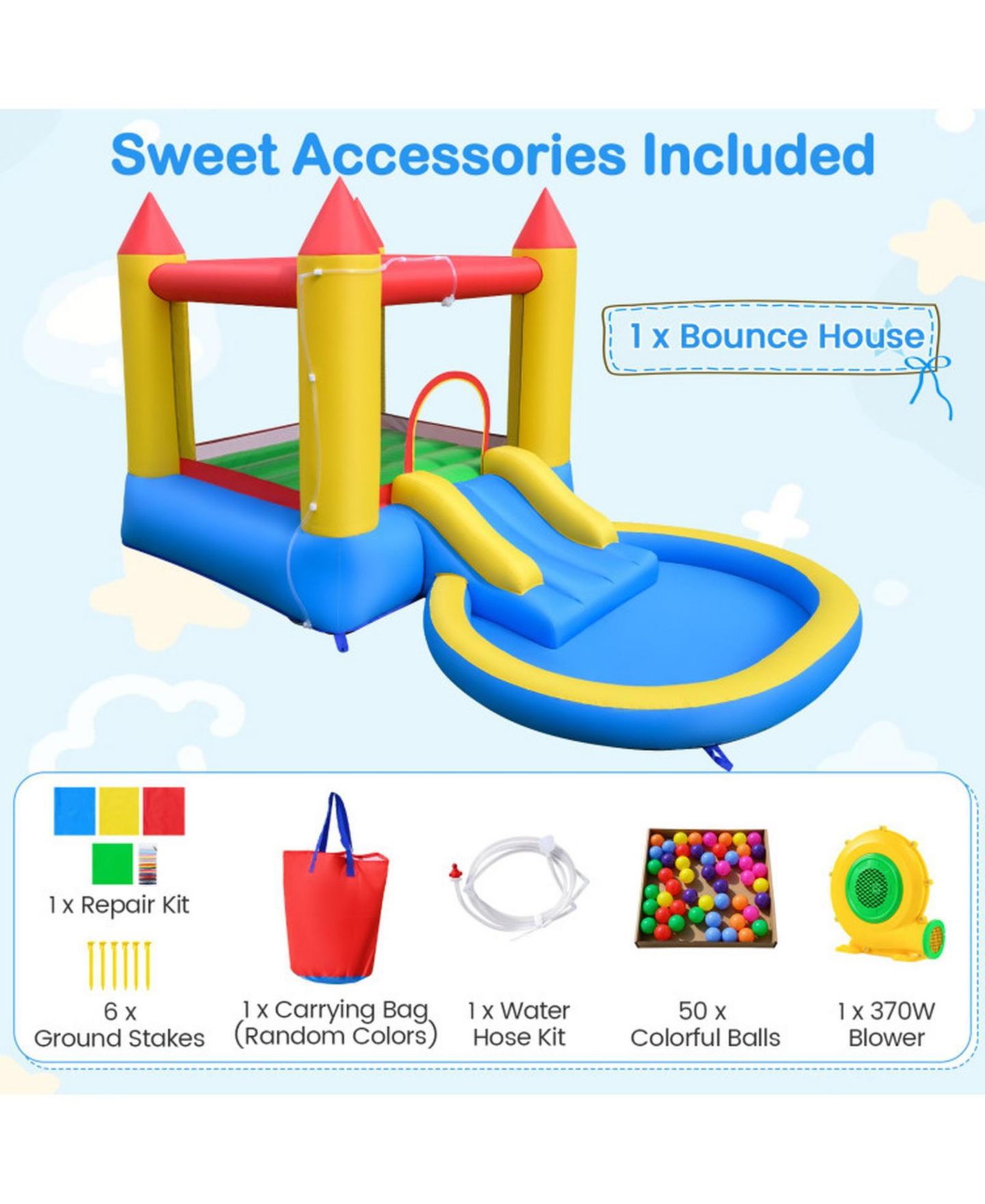 Детская игрушка SUGIFT Inflatable Bounce House With Water Slide Splash Pool, 142.5" x 77" x 76", With 370W Blower, Ages 3-10, цвет: Open Miscellaneous — фото 5