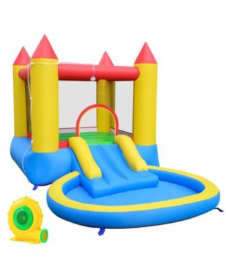 Inflatable Bounce House With Water Slide Splash Pool, 142.5" x 77" x 76", With 370W Blower, Ages 3-10