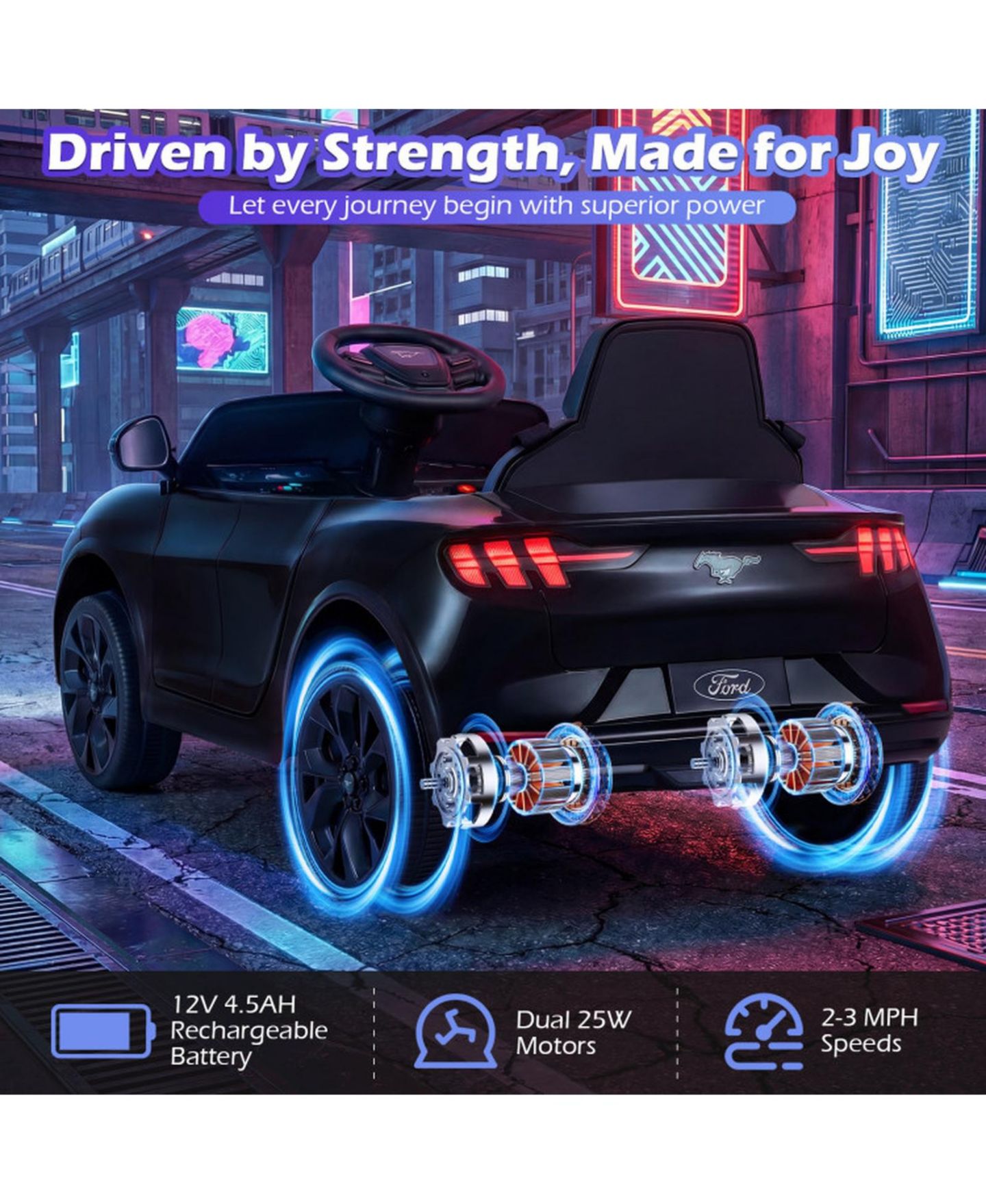 Детская игрушка SUGIFT 12V Kids Ride On Car with Parent Remote Control and Licensed Design, Ages 3-7, цвет: Чёрный — фото 8