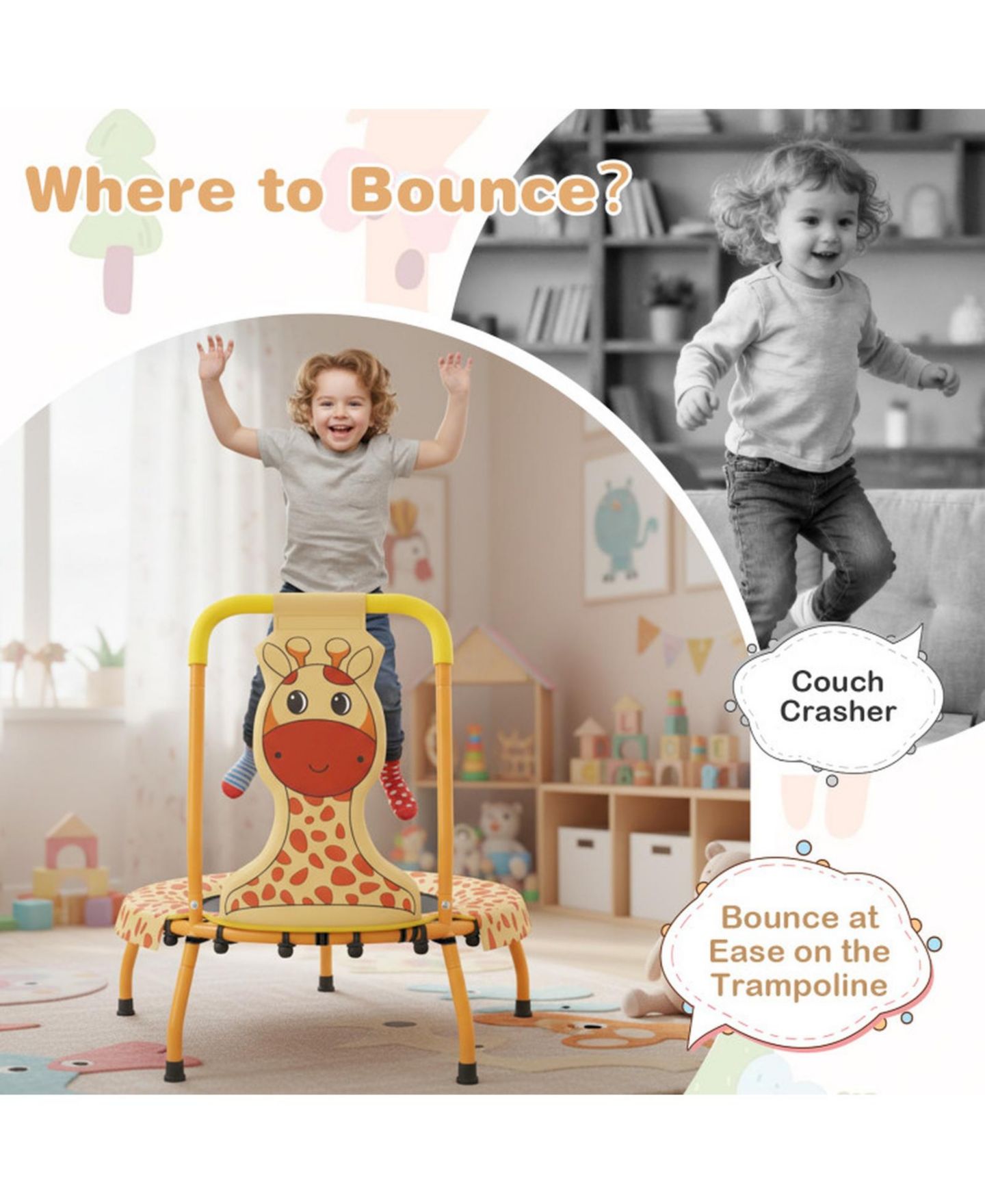 Детская игрушка SUGIFT Mini Trampoline with Foam-Padded Handle and Padded Cover, 28" x 30", 176 lbs Capacity, Ages 3-6, цвет: Оранжевый — фото 5