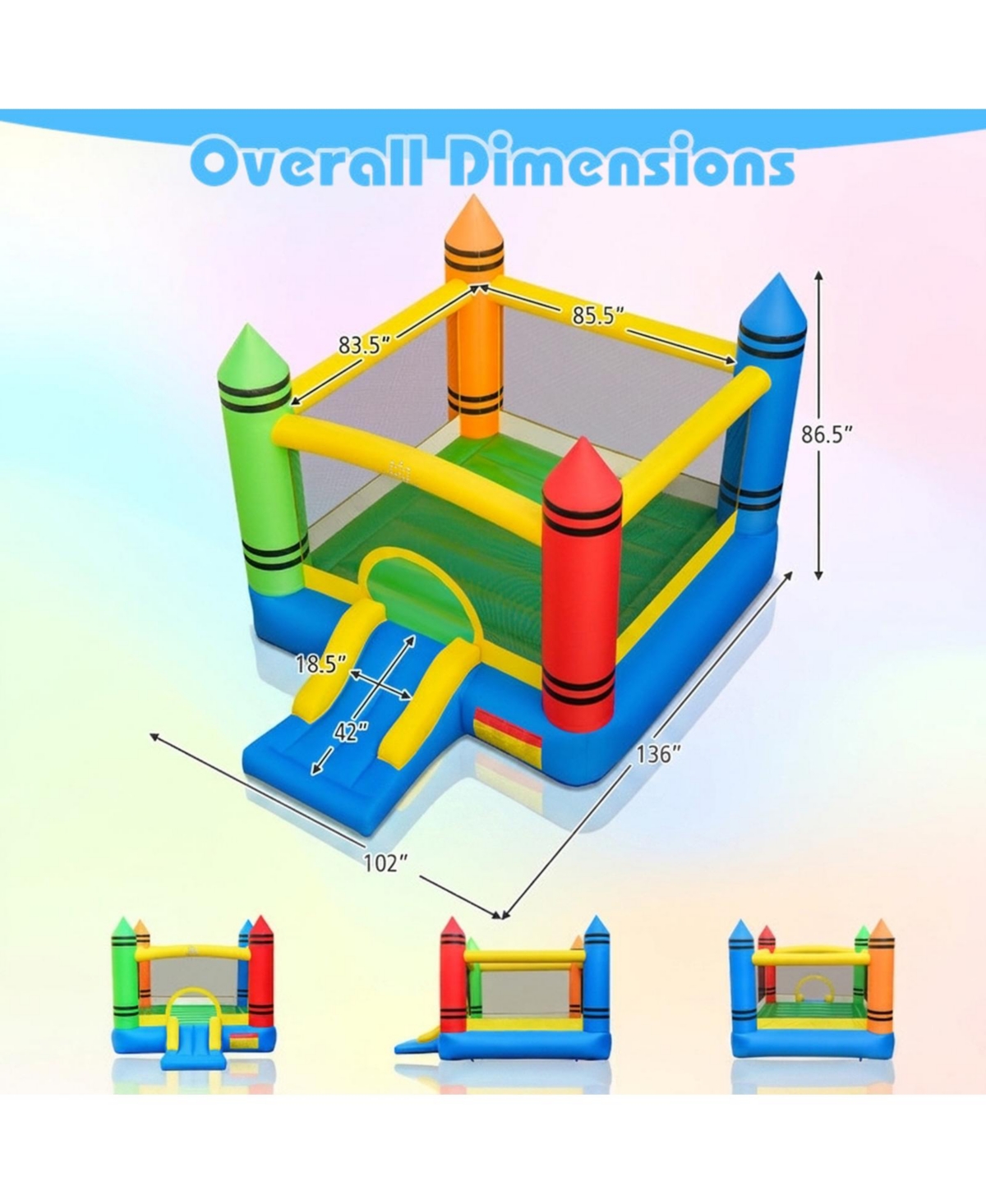 Hongge 2-in-1 Crayon Themed Inflatable Bounce House, Accommodates Up to 2 Children, Ages 3-12