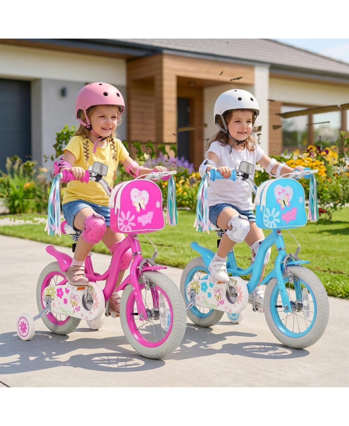 Hongge 14-Inch Girls' Bike with Padded Saddle and Training Wheels, Ages 3-4
