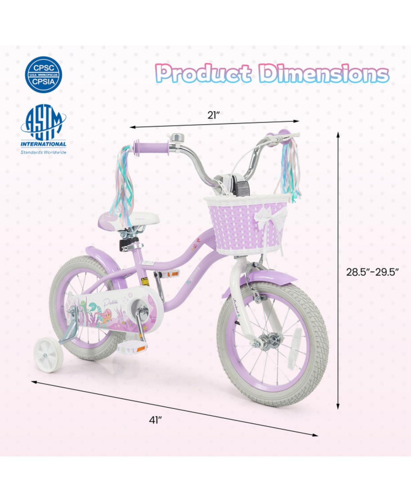 Детская игрушка HONGGE 14-Inch Kids Bike with Training Wheels and Pneumatic Tyres, 110 lb Capacity, Ages 3-5, цвет: Фиолетовый — фото 6