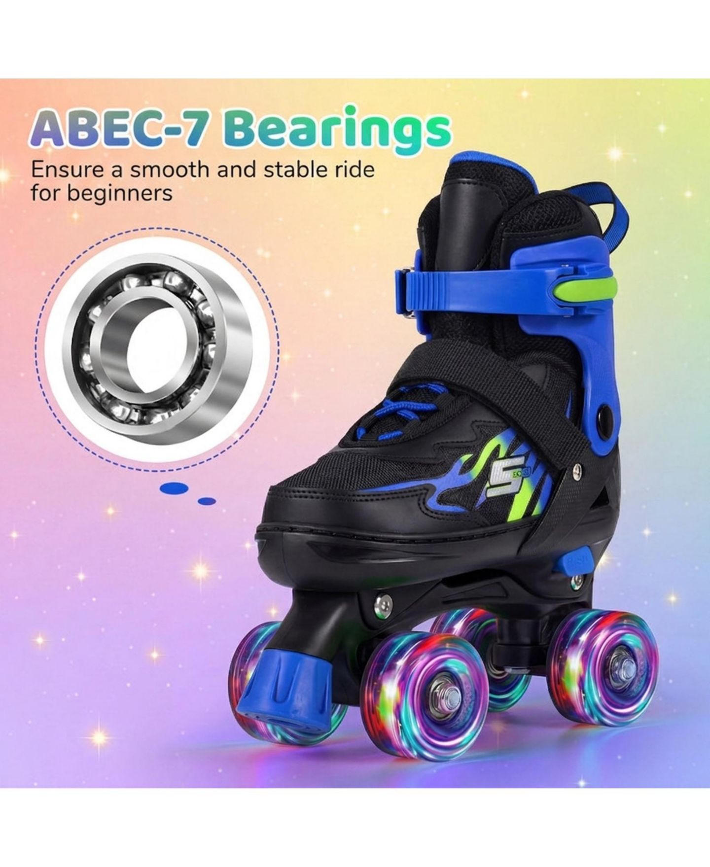 Детские игрушки HONGGE Adjustable Light-Up Wheels Quad Skates, Ages 7-9, цвет: Тёмно-синий — фото 6