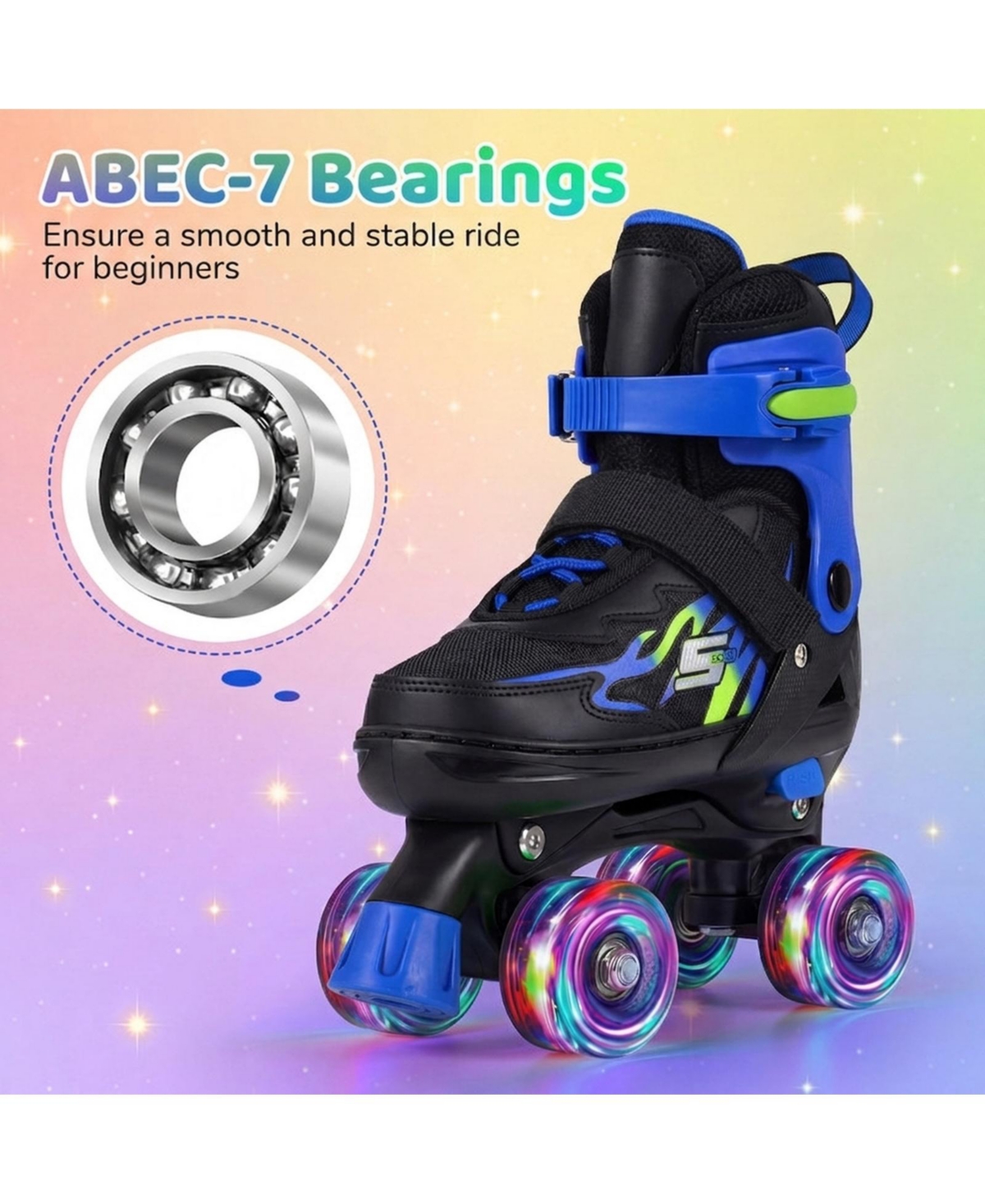 Hongge Adjustable Light-Up Wheels Quad Skates, Ages 7-9