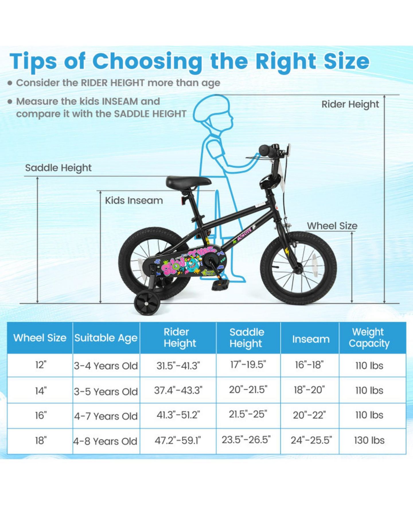 Детская игрушка HONGGE 14-Inch Kids Bike with Detachable Training Wheels and Dual Brakes, Ages 3-5, цвет: Чёрный — фото 3