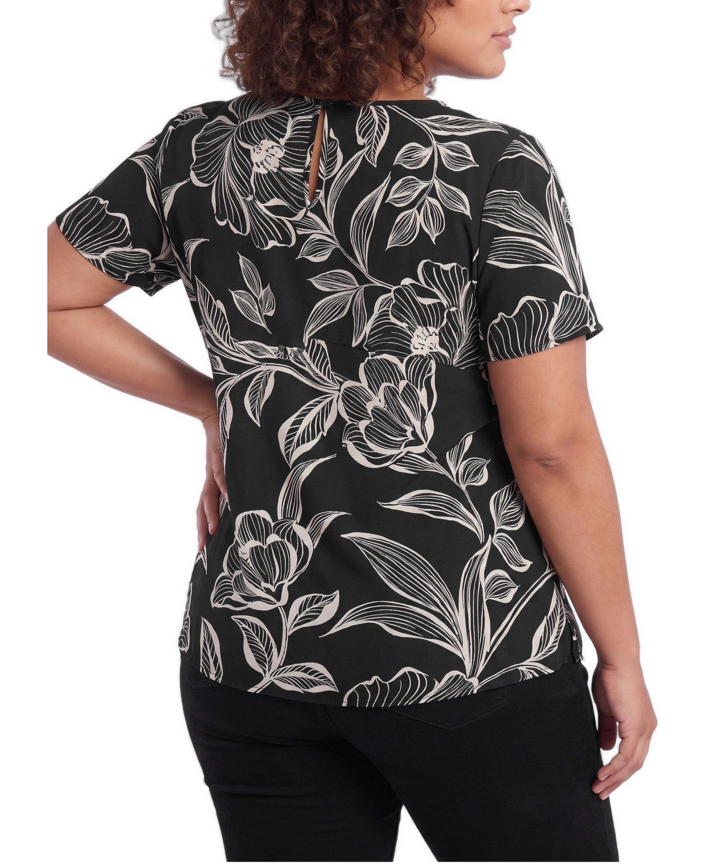 Женская блузка Torrid Plus Size Abbey Floral-Print Georgette Scoop Neck, цвет: С принтом чёрный — фото 3