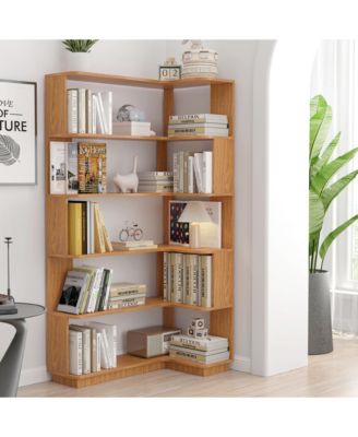 35.43 Inch Extended L-Shape Corner Anti-Drop Open Storage Bookshelf