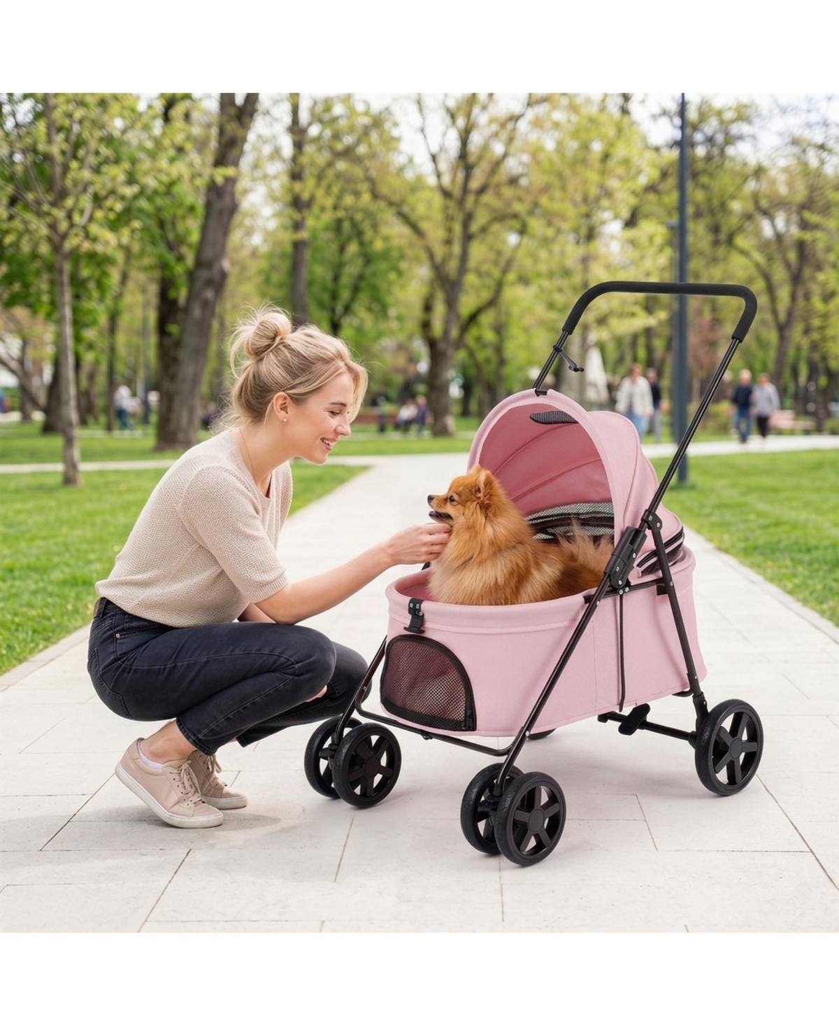 Sugift Pet Stroller for Small Medium Dogs Foldable with One-Step Rear Brake and Canopy