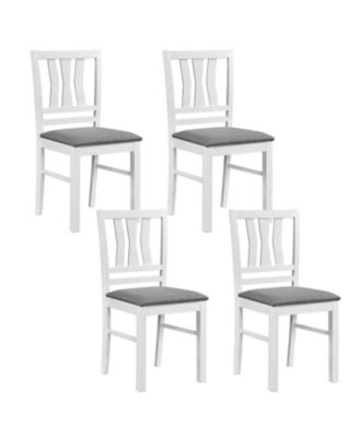Set of 4 Linen Style Upholstered Kitchen Chairs with Wood Frames