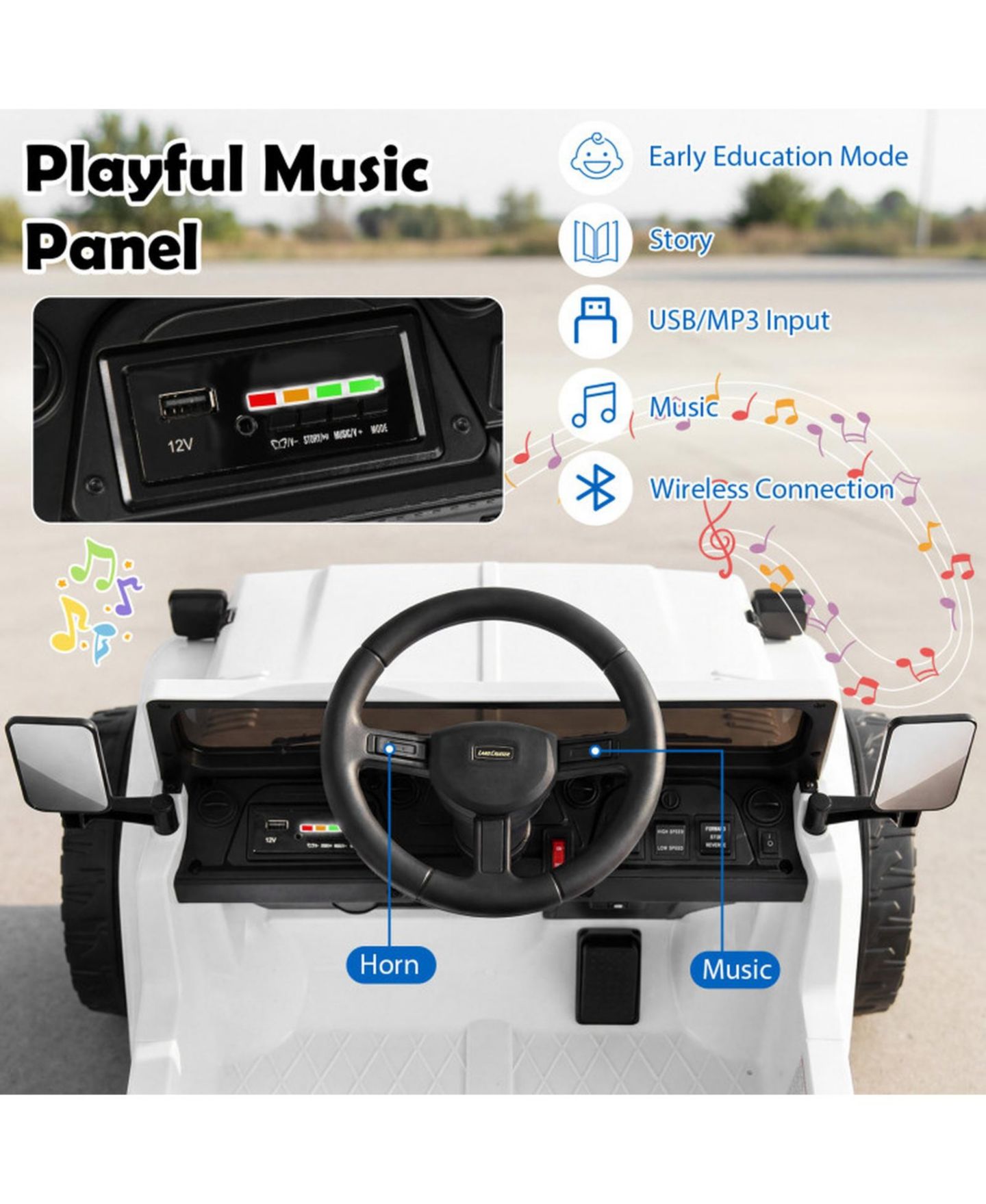 Детская игрушка HONGGE 12V Kids' Electric Dump-Bed Remote-Control Ride-On Pickup Truck, 66 lbs Capacity, Ages 3-6, цвет: Белый — фото 7