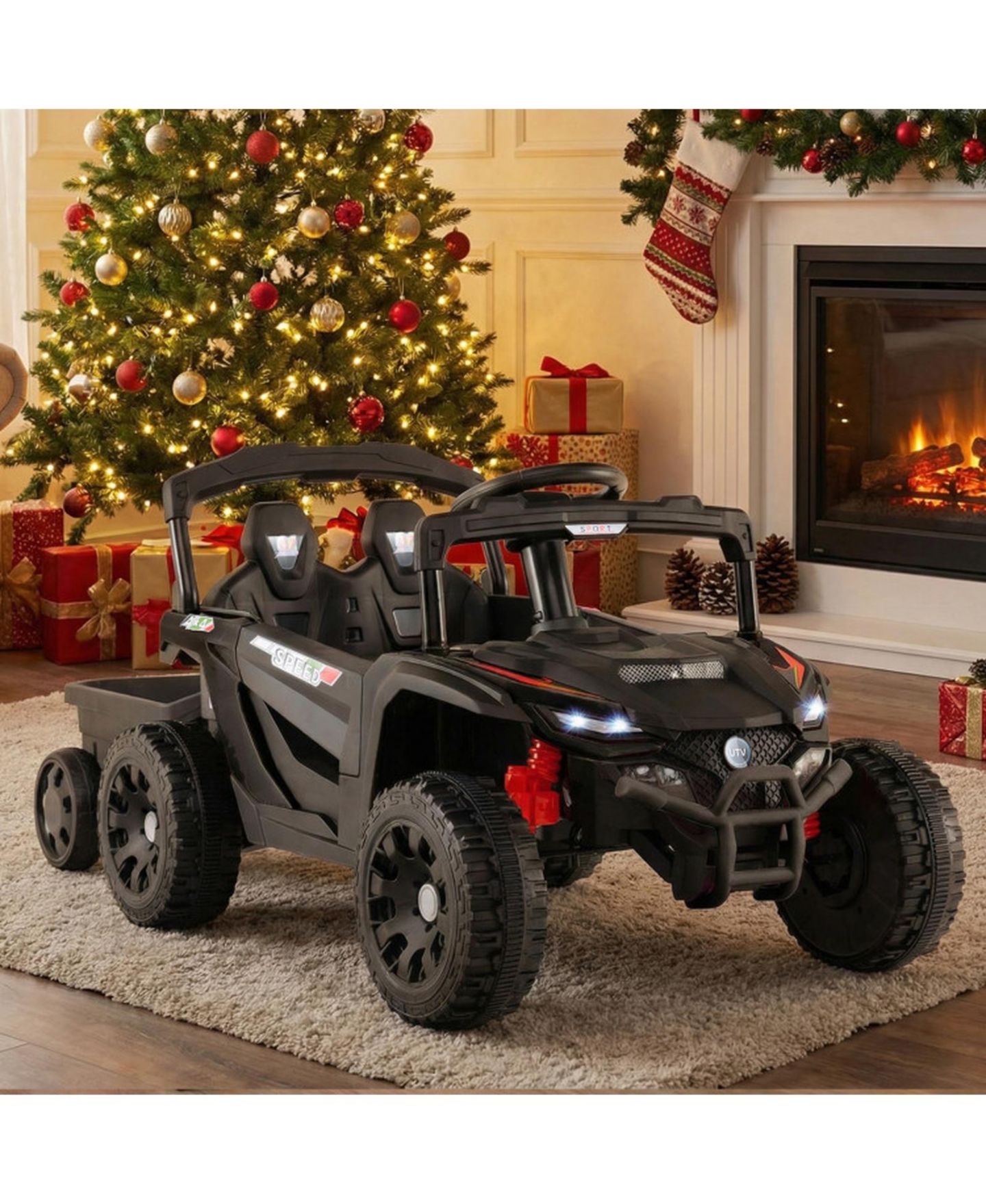Детская игрушка HONGGE 12V Kids Ride-On Tractor with Detachable Trailer Parent Remote and LED Lights, цвет: Тёмный серый — фото 2