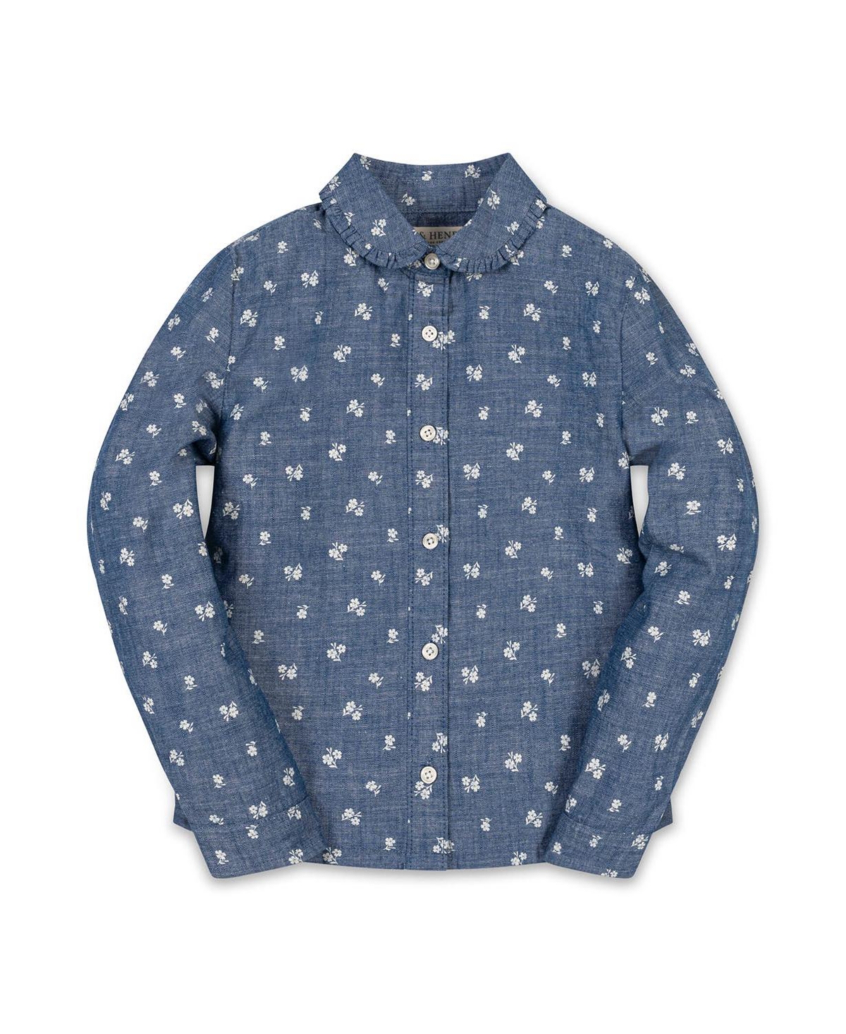 Hope & Henry Girls' 4-16 Chambray Peter Pan Collar Puffed Long-Sleeve Blouse - Chambray floral