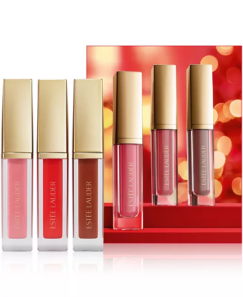 Estée Lauder 3-Piece Suite Kisses Glossy Pout Mini Lip Oil Trio Makeup Gift Set