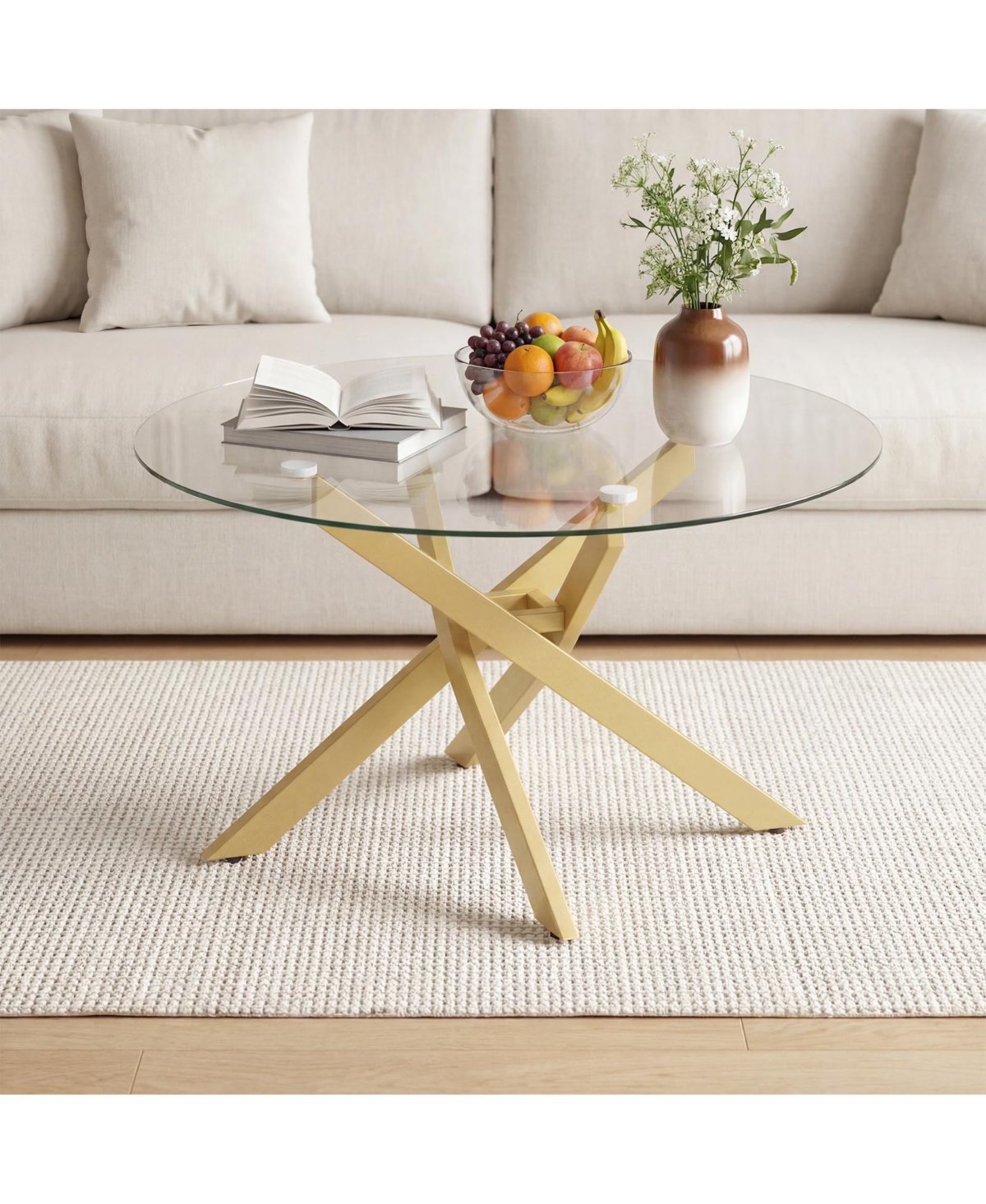 Costway 31.5" Glass Coffee Table with Tempered Top and Geometric Metal Frame