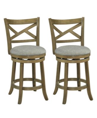 Rubber Wood Swivel Bar Stools Set of 2 with 25 Inch Linen Padded Seats
