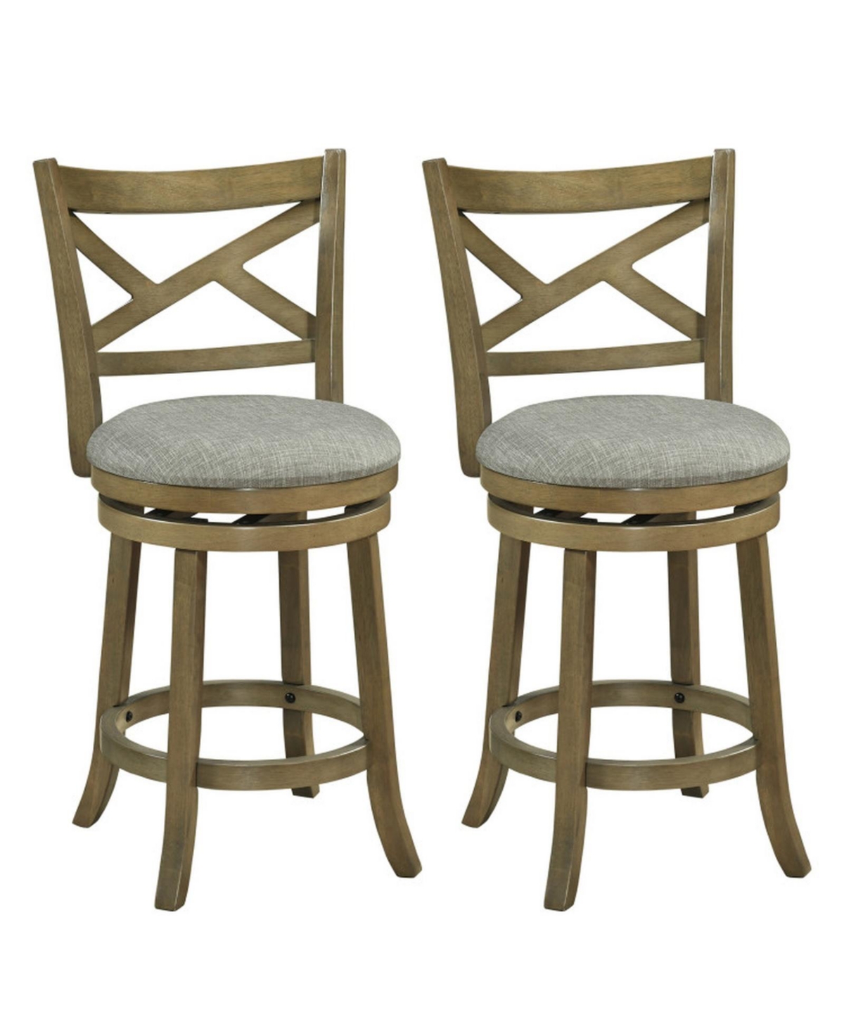 Gouun Rubber Wood Swivel Bar Stools Set of 2 with 25 Inch Linen Padded Seats