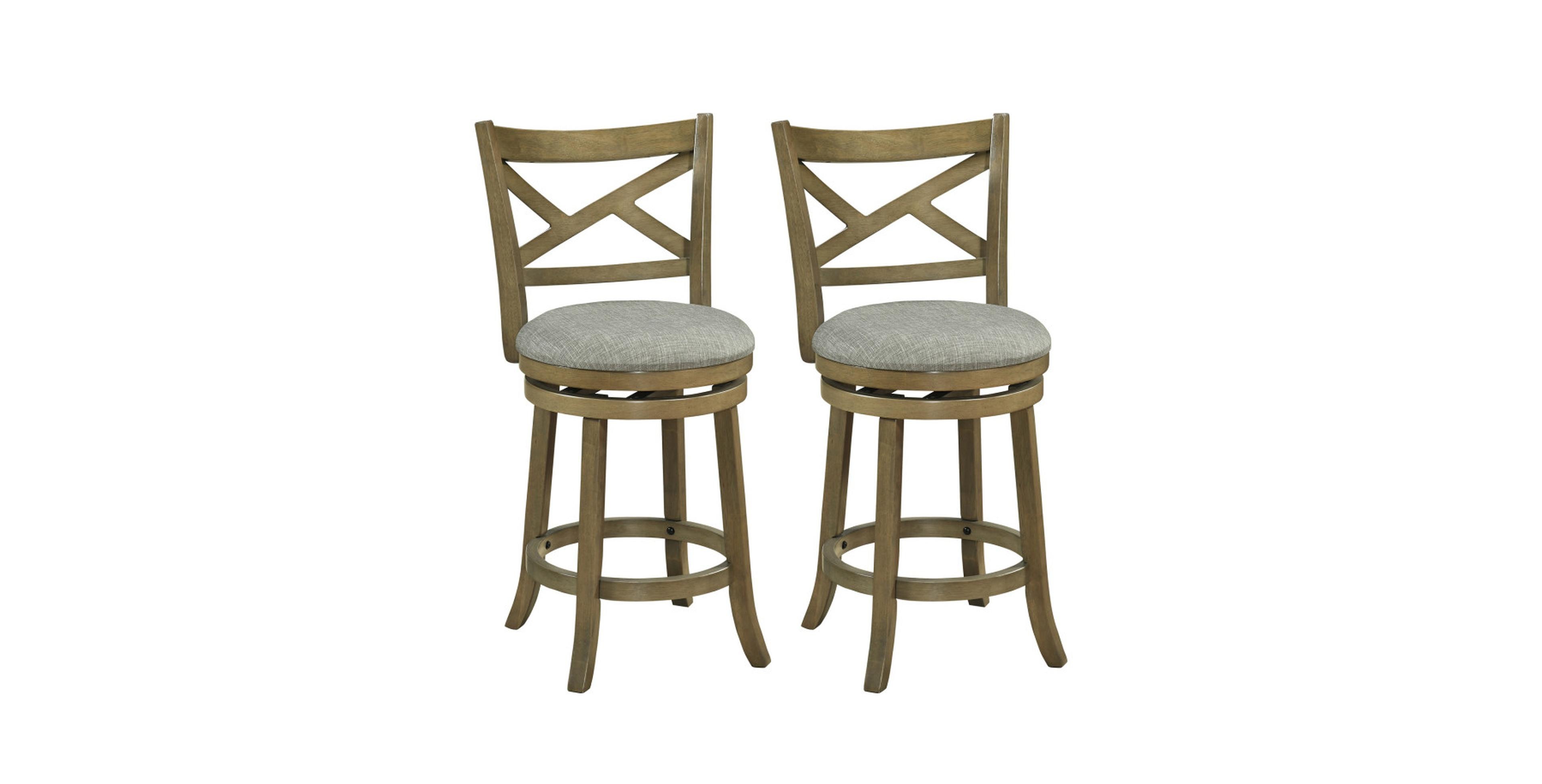 Gouun Rubber Wood Swivel Bar Stools Set of 2 with 25 Inch Linen Padded Seats