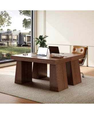 Executive Writing Desk, Carbon Fiber Wood Table with Built-In Charging Station, Storage Cabinet, Heavy Duty for Home Office and Conference Room
