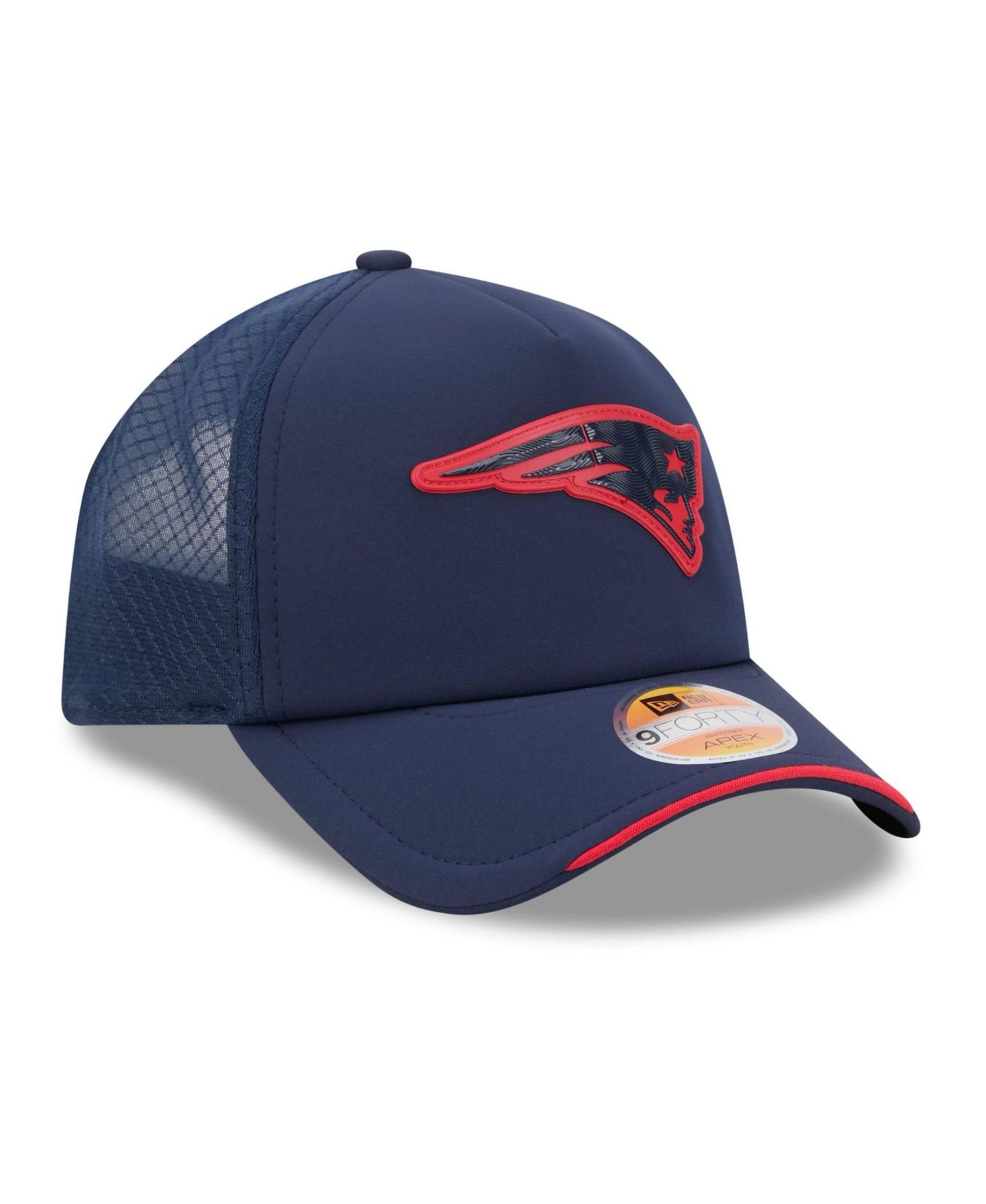 Детская кепка New Era Navy New England Patriots 2026 Sideline Apex 9FORTY Adjustable Trucker Hat — фото 3