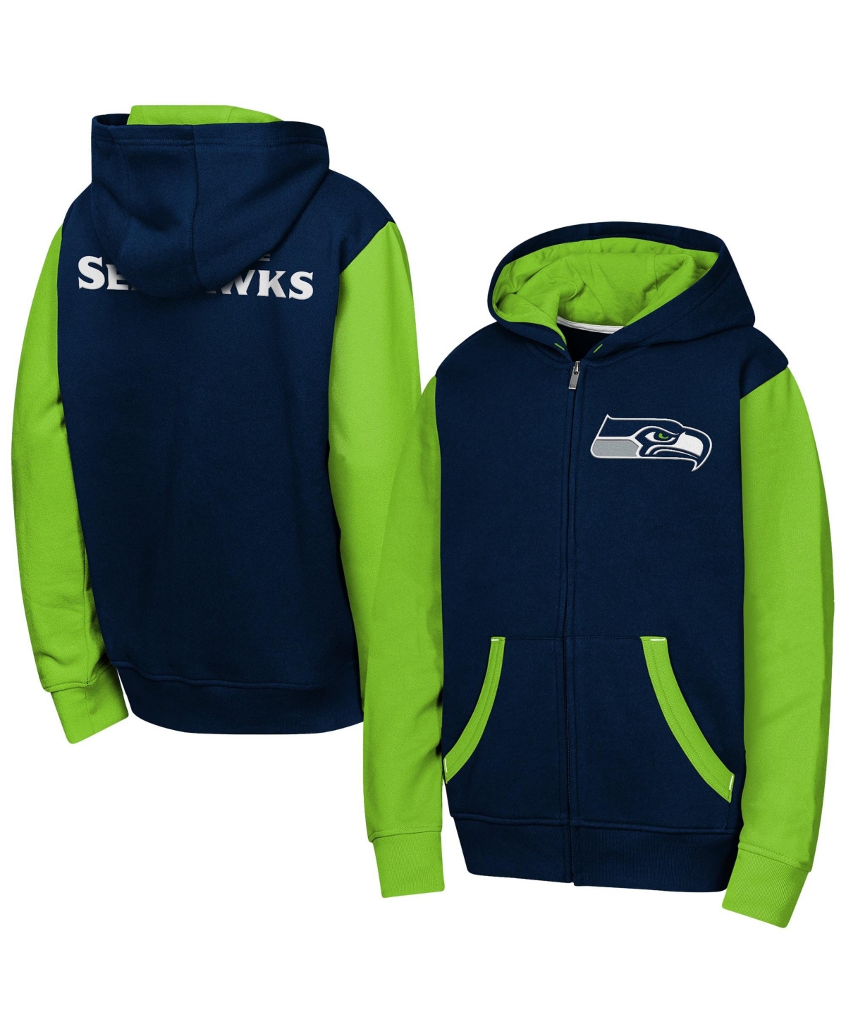 Outerstuff Kids' Big Boys And Girls Navy Seattle Seahawks Stadium Color Block Full-zip Hoodie In Navy,green