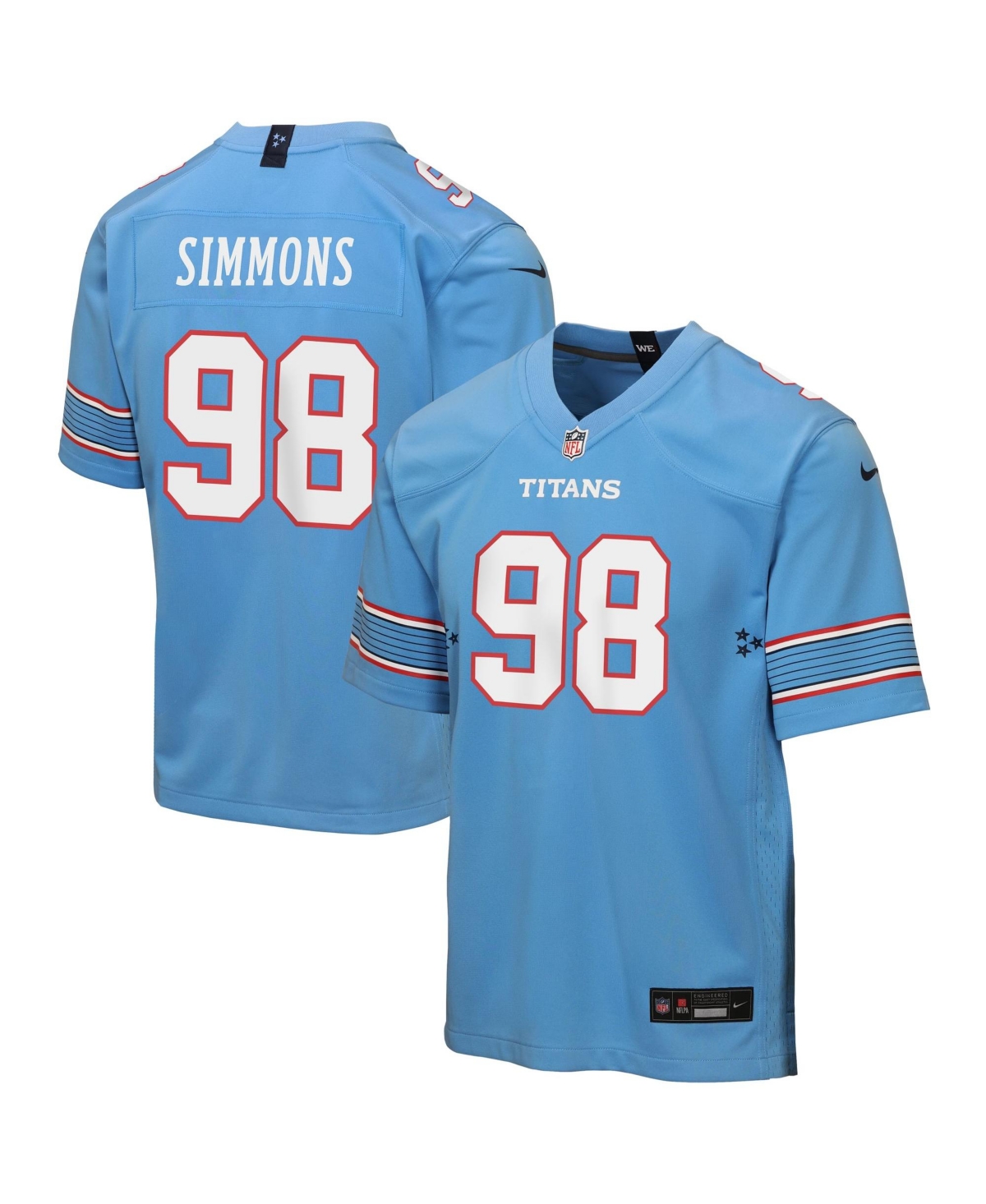 Nike Big Boys and Girls Jeffery Simmons Light Blue Tennessee Titans Game Jersey