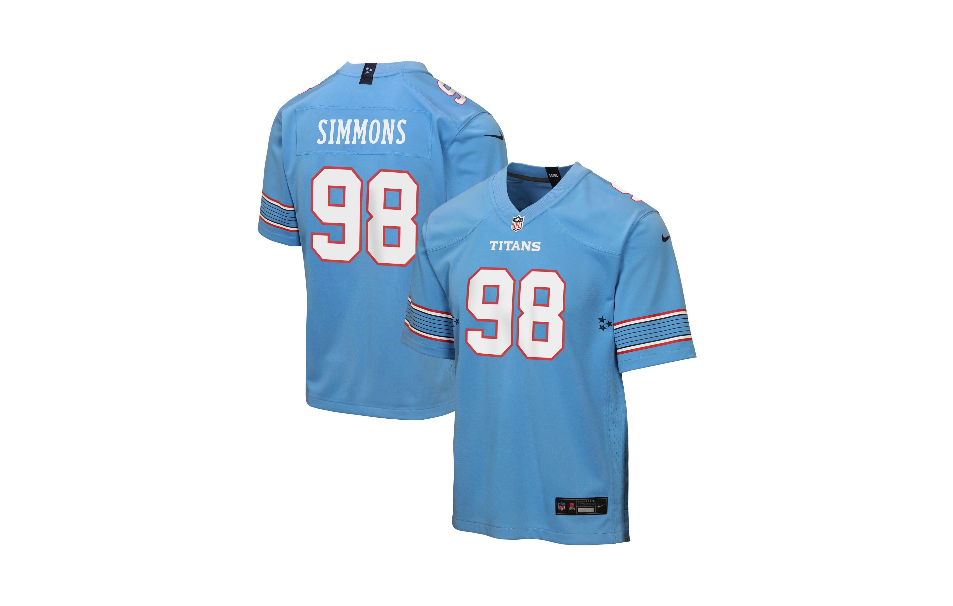 Nike Big Boys and Girls Jeffery Simmons Light Blue Tennessee Titans Game Jersey