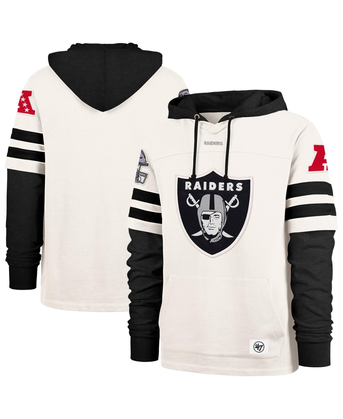 '47 Brand Men's Cream Las Vegas Raiders Split Zone Cornerback Duo Lacer Hoodie