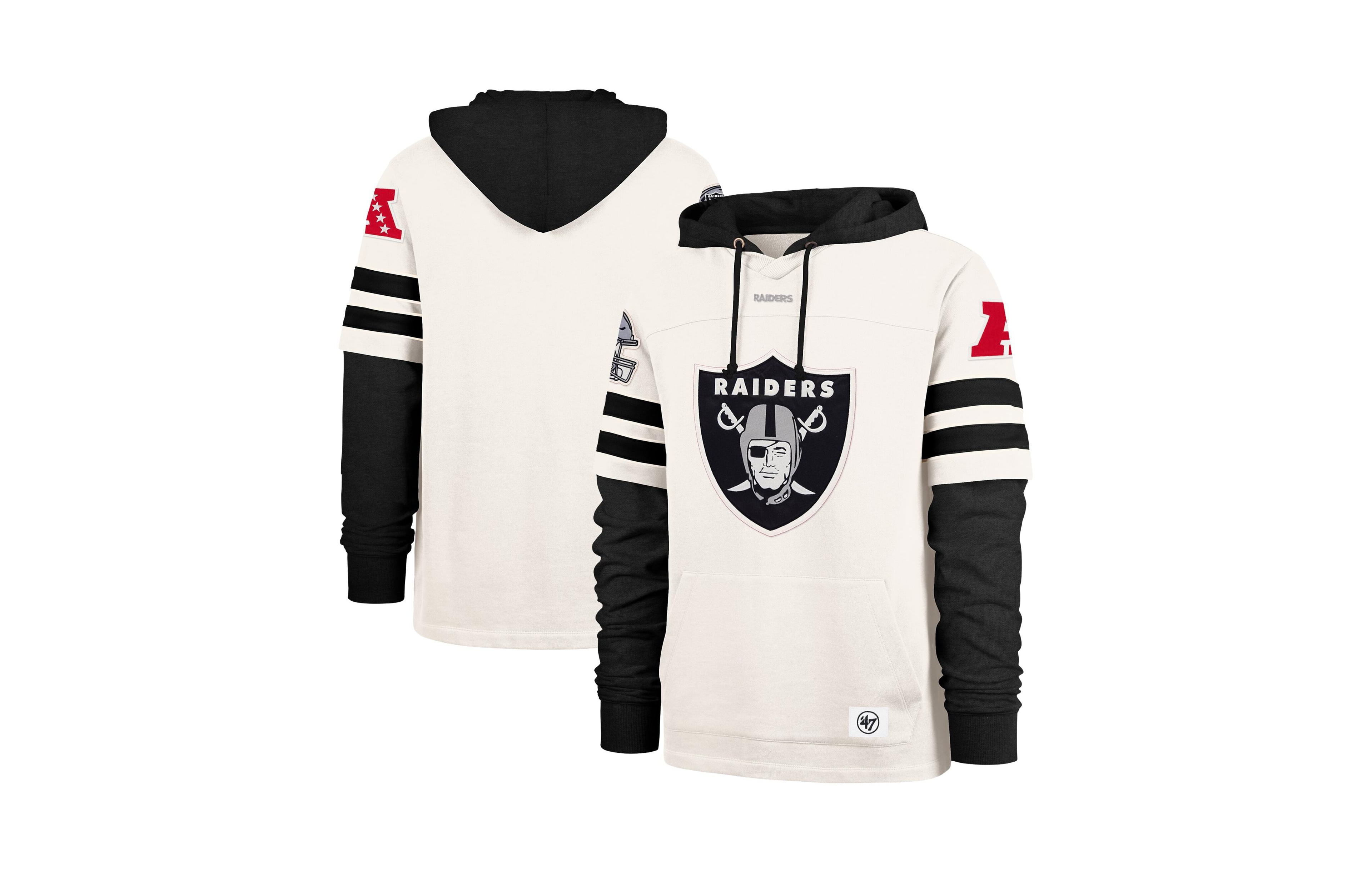 '47 Brand Men's Cream Las Vegas Raiders Split Zone Cornerback Duo Lacer Hoodie