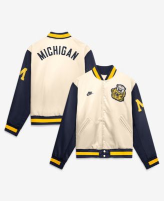 Men's  Natural/Navy Michigan Wolverines Legacy Full-Snap Bomber Jacket