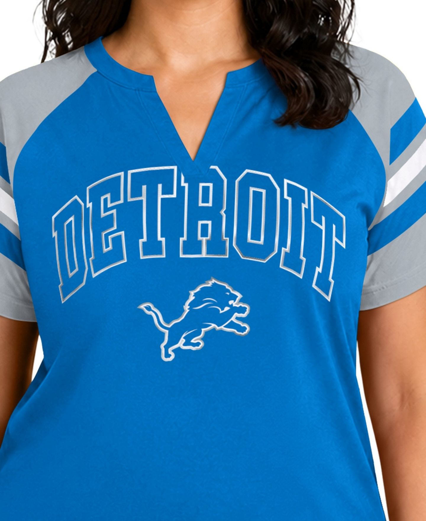 Женская футболка Starter Blue Detroit Lions Plus Size Game On Notch Neck Raglan — фото 3