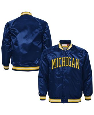 Big Boys and Girls Mitchell Ness Navy Michigan Wolverines Satin Full-Snap Jacket