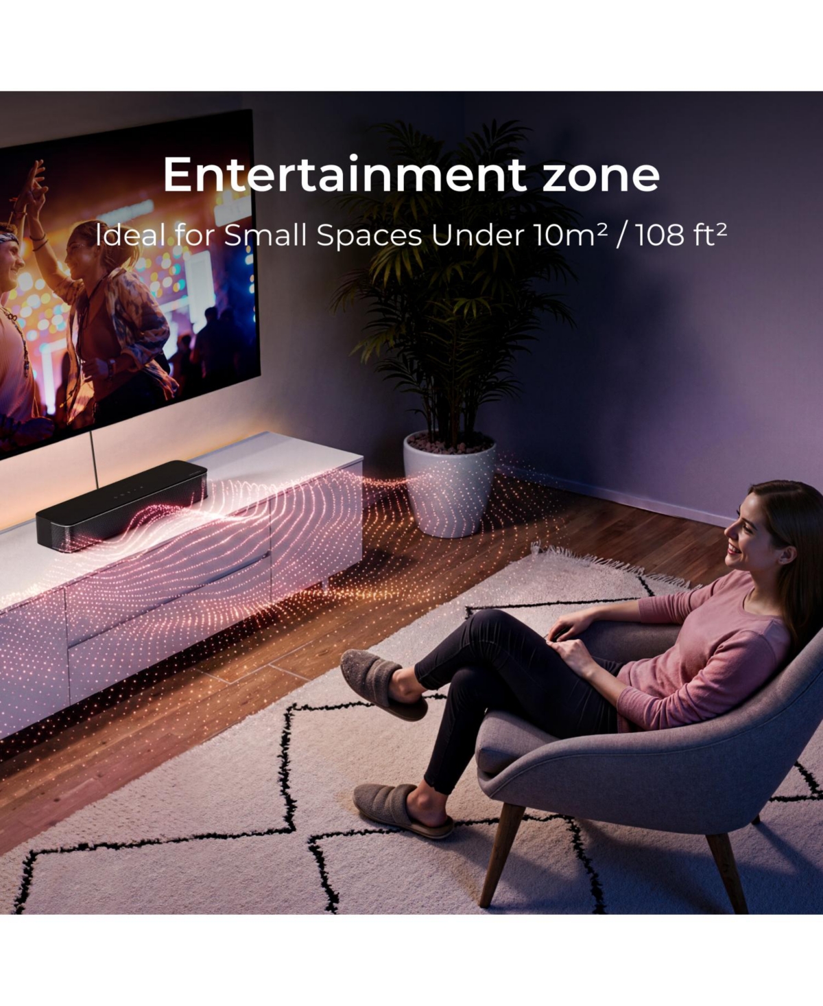 Ultimea 2.1ch Compact Sound Bar for Tv, 3-Inch Built-in Subwoofer, App Control, 120W Peak Power, Bluetooth 5.4 Tv Sound Bar, Poseidon M20