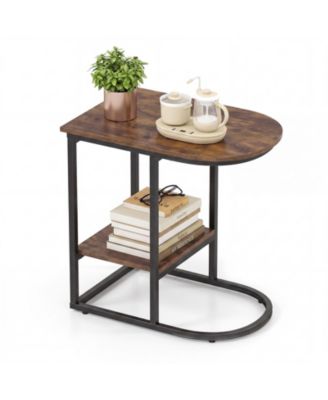 C-shaped Side Table 2-Tier End Table with Storage Modern Compact Snack Table