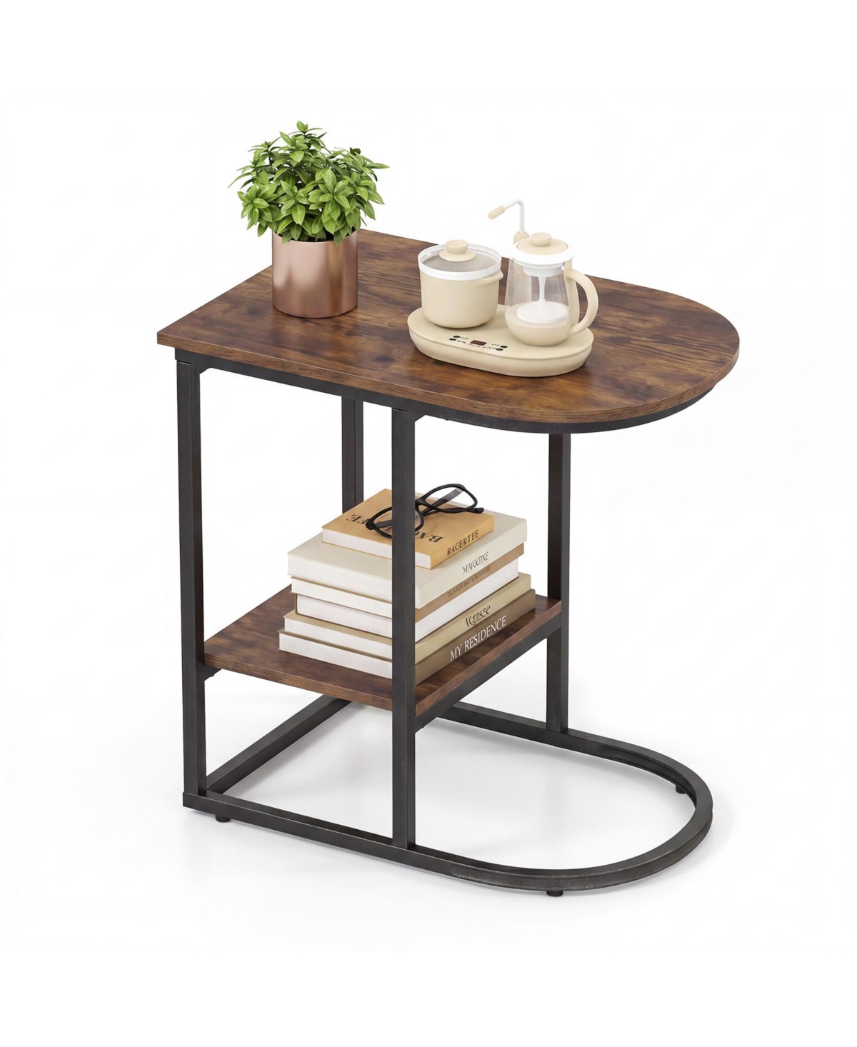Costway C-shaped Side Table 2-Tier End Table with Storage Modern Compact Snack Table