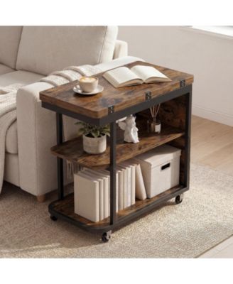 Sofa Side Table, Mobile Night Stand with Foldable Swivel Top