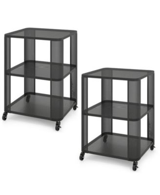Set of 2 Rolling 3-Tier End Tables with Locking Casters